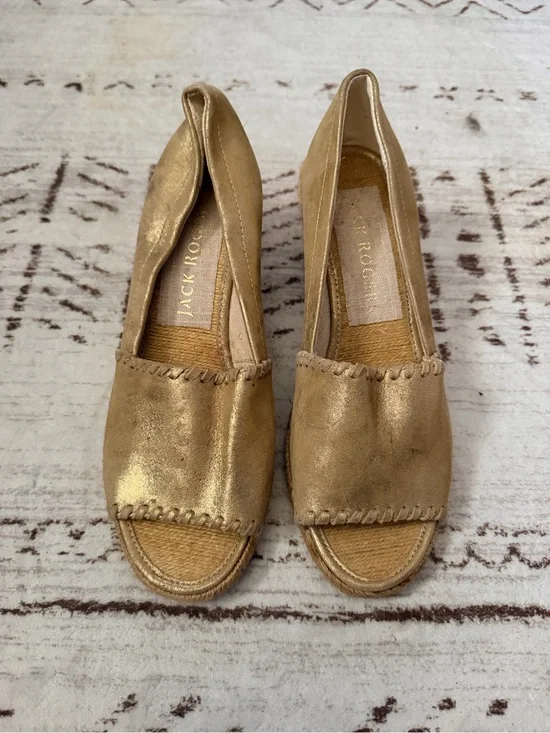 Jack Rogers Metallic Gold Espadrille Peep-Toe Flats