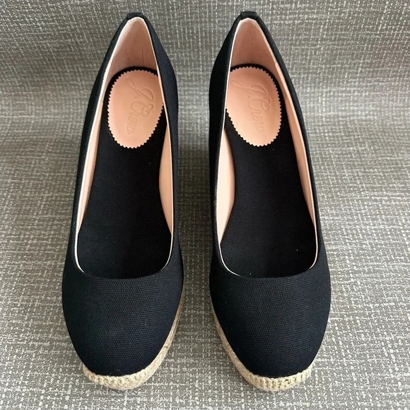 J.Crew Women’s Black Espadrille Wedge Heels – Size 6.5
