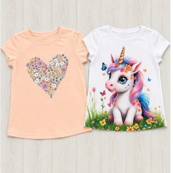 Girls T-Shirt Bundle Lot of 2 Size 5T Multicolor Unicorn Floral