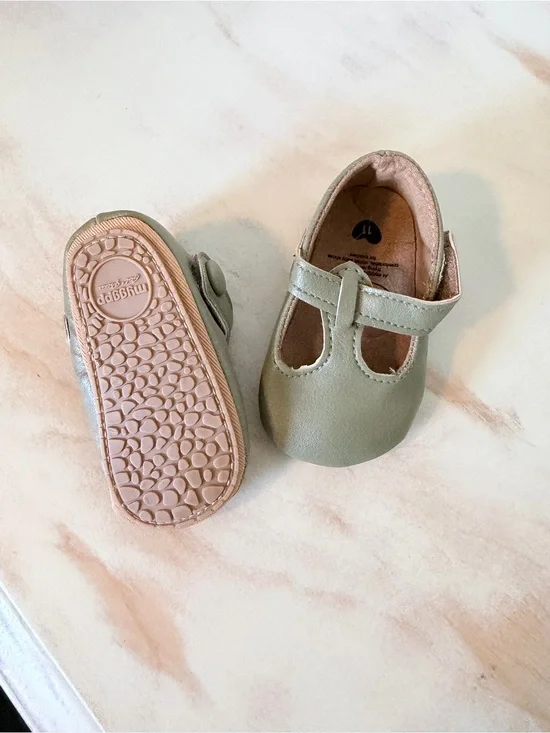 Baby T-Strap Mary Jane Shoes in Sage Green