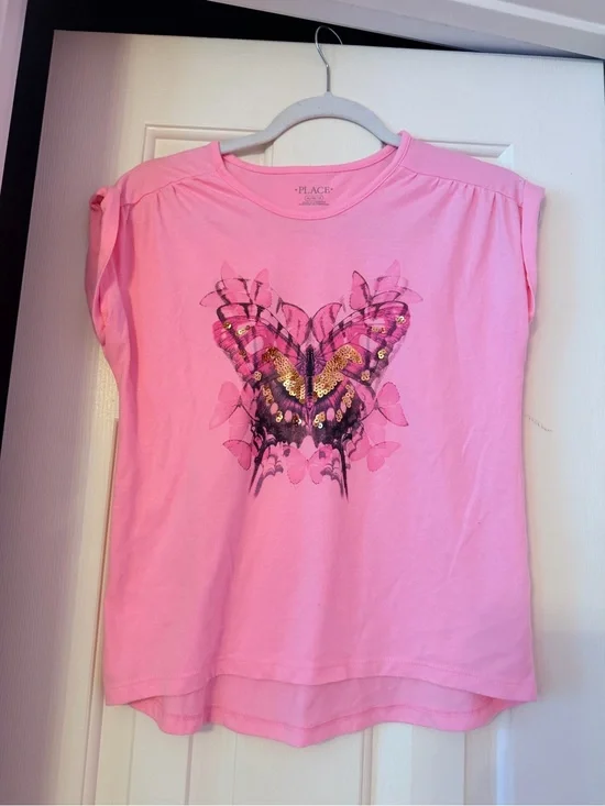 Girls Children's Place Pink Butterfly Sequin Graphic Tee