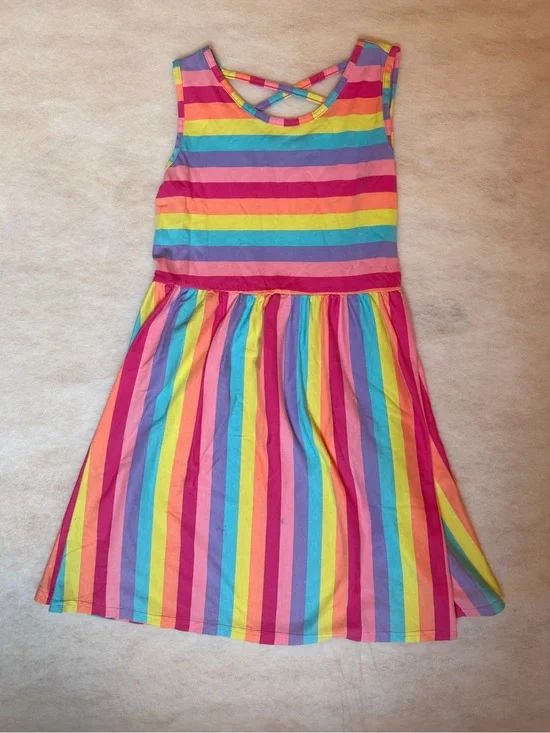 Rainbow Stripe Sleeveless Girls' Dress