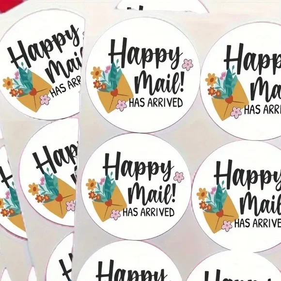 NIP 60 count Happy Mail! Has Arrived – Floral Envelope Round Shipping Stickers