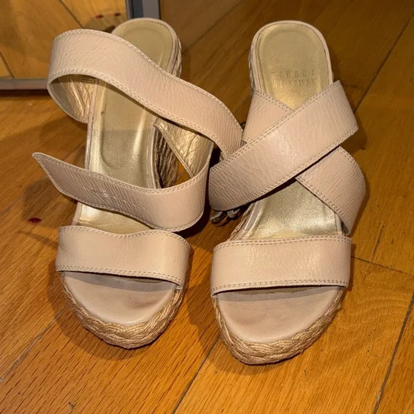 Stuart Weitzman Nude Pink Espadrille Wedge Sandals