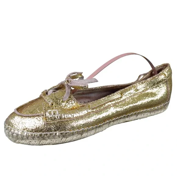Enzo Angiolini Admond Women Flat Size 6 Casual Metallic Gold Leather Espadrille‎