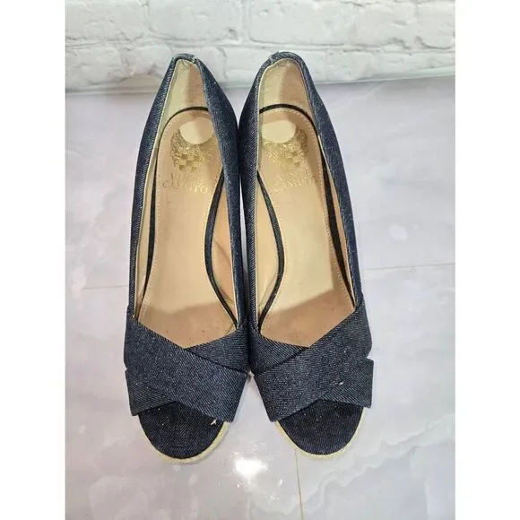 Vince Camuto Womens Size 8M Denim Rope Wedge Sandal