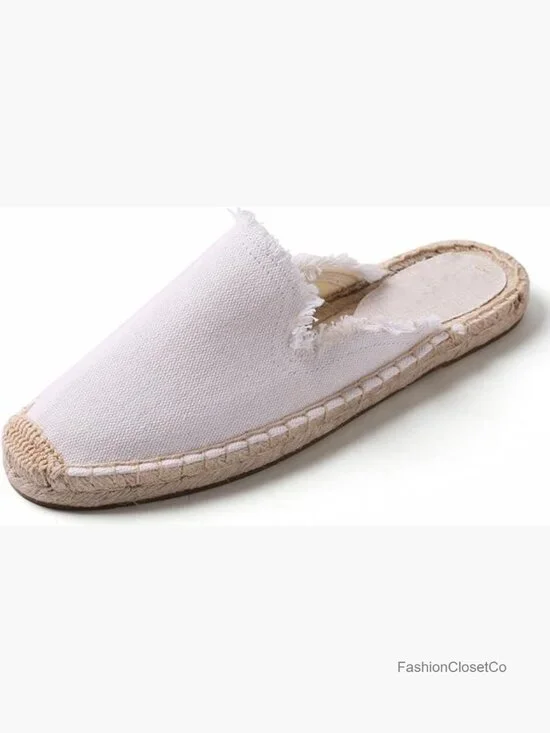 Canvas Espadrille Mules with Tassel - Breathable Flat Slip-Ons