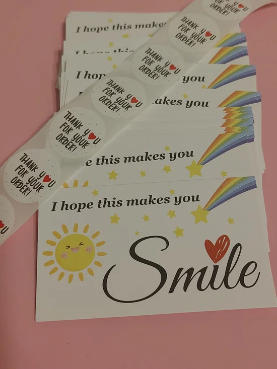 50 Smile Small Business Cards with Stickers