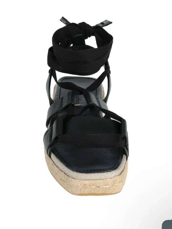 Max Mara Black Lace-Up Espadrille Wedge Sandal -