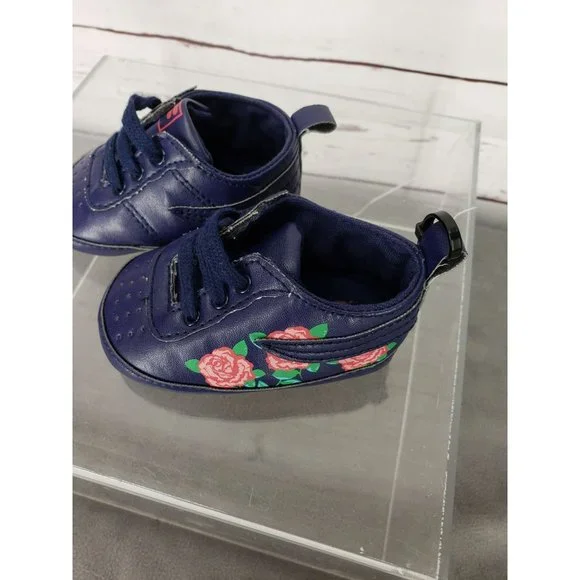 FILA baby girl 6/9 months floral lace up crib‎ soft shoes