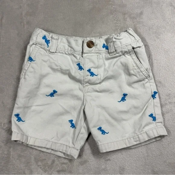 Children’s Place Blue Embroidered T-Rex Dinosaur Cream Chino Shorts Size 18-24 M