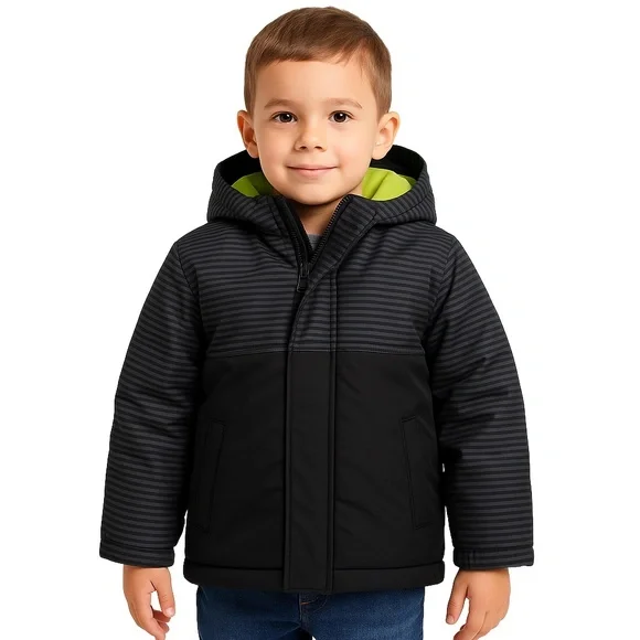 NWT THE CHILDRENS PLACE Black/Lime Green Hooded Zipper Closure Jacket Boys‎ 4