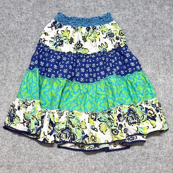 The Childrens Place Girls Tiered Floral Skirt Blue Green Size‎ 10 Smocked Waist