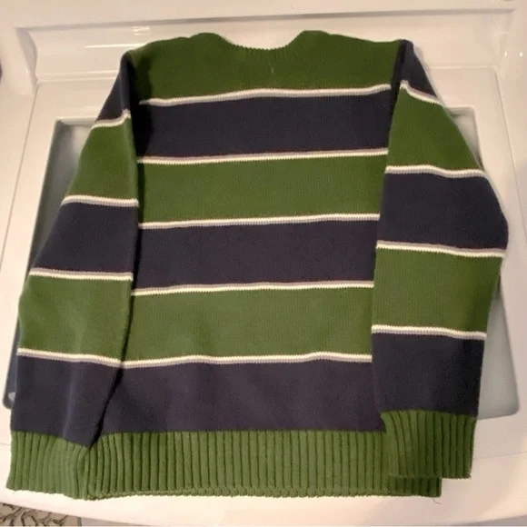 The Childrens Place Boys Size Medium 7/8 Blue And Green Striped Crewneck Sweater