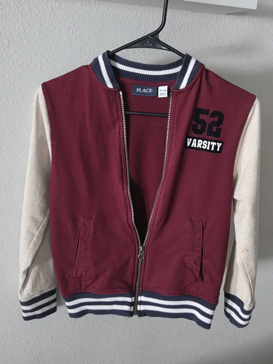 The Children's Place Maroon and Cream Varsity Zip Jacket