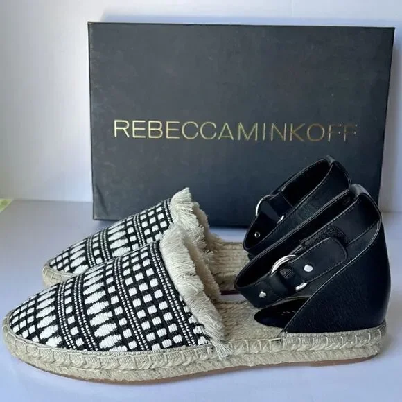 Rebecca Minkoff Vicky Embroidered Ankle Strap Espadrille Flats Shoes
