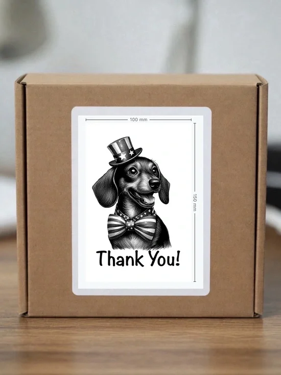Patriotic Dachshund Thank You Stickers  4”x6”-100ct.
