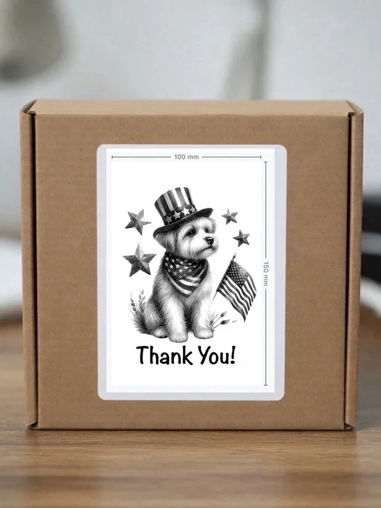 Patriotic Pup Thank You Stickers  4”x6”-100ct.
