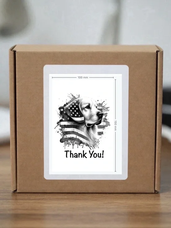 Patriotic Golden Retriever Thank You Stickers  4”x6”-100ct.