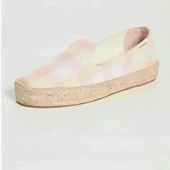 Soludos Women's Platform Smoking Slipper 5 Coral Madras Espadrille Beach‎ Travel