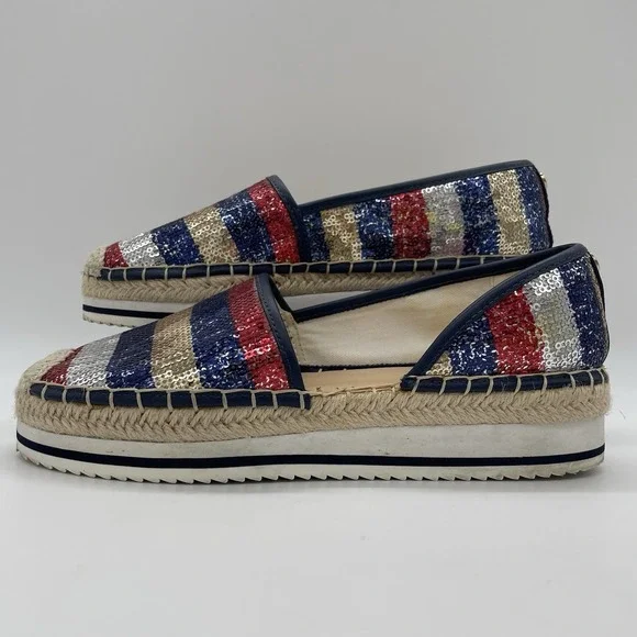 Tommy Hilfiger Womens 6.5 Shoes Flats Corliss‎ 2 American Flag Sequin Espadrille