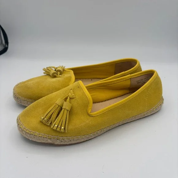 Talbots Espadrille Loafers Women Sz 6.5M Yellow Suede Tassel Slip On Flat