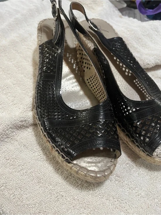 Azure Black Women's Peep-Toe Slingback Espadrille Flats 10.5