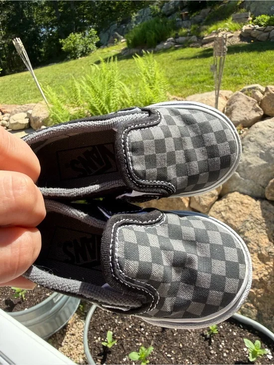Vans Kids Checkerboard Slip-On Sneakers - Black and Gray