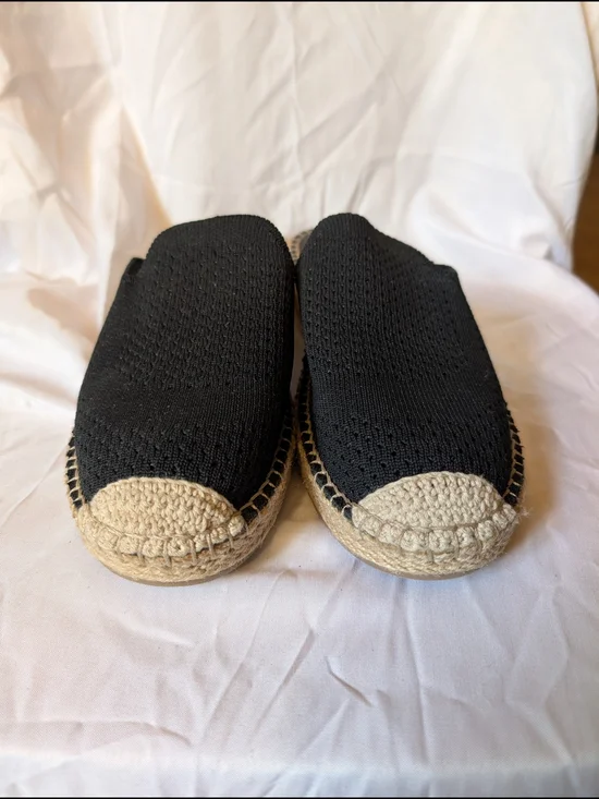 Cole Haan Black Knit Espadrille Slip-On with Natural Jute Toe Cap
