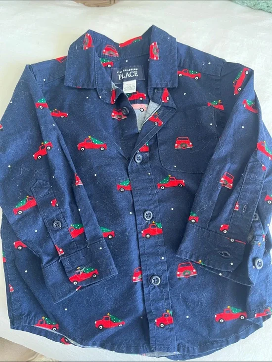The Children's Place Navy Shirt with Red Truck Pattern