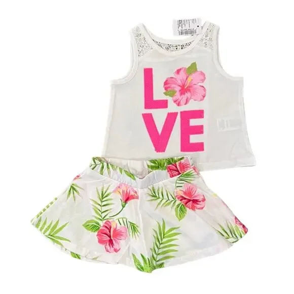 NWT Children's Place White Lace & Sequin Floral LOVE Tank & Skort Outfit - 6-9M
