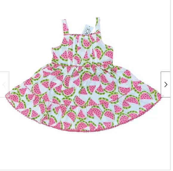 NWT Children's Place White, Pink & Green Watermelon Print Tiered Dress - 6-9M