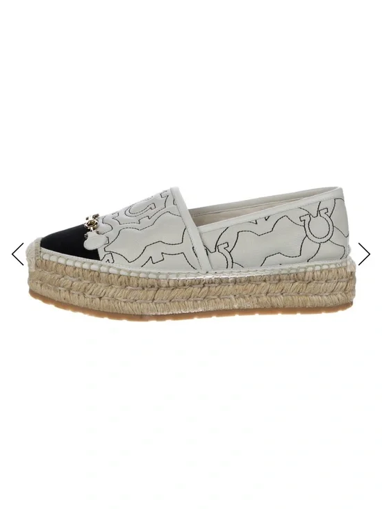 Salvatore Ferragamo White and Black Platform Espadrille Slip-On