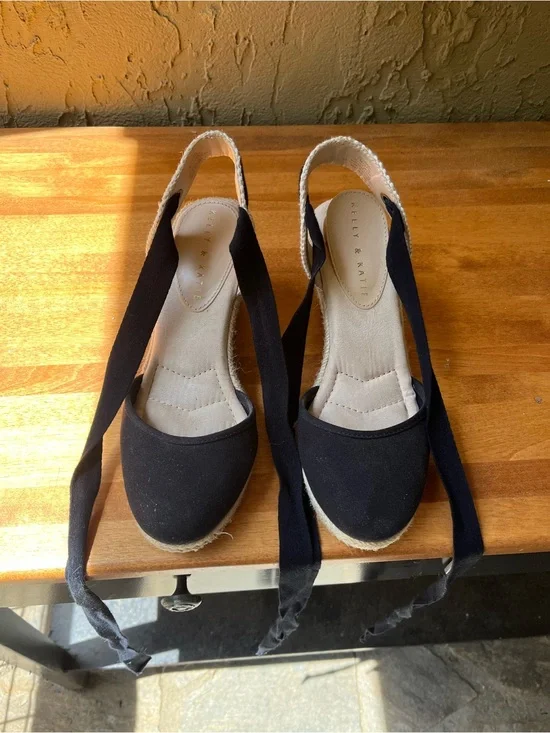 Kelly & Katie Black Espadrille Slingback Flats with Ankle Ties
