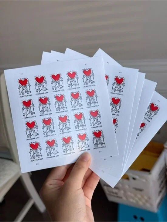 Heart Design Forever USA Postage Stickers - White with Red Heart 10 sheets of 20