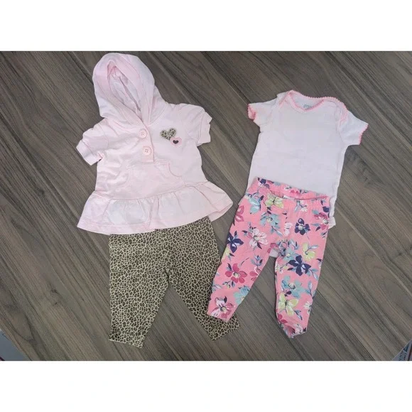 Baby Girl 3 Month Outfit Bundle Carter's & First Impressions Pink Floral Leopard