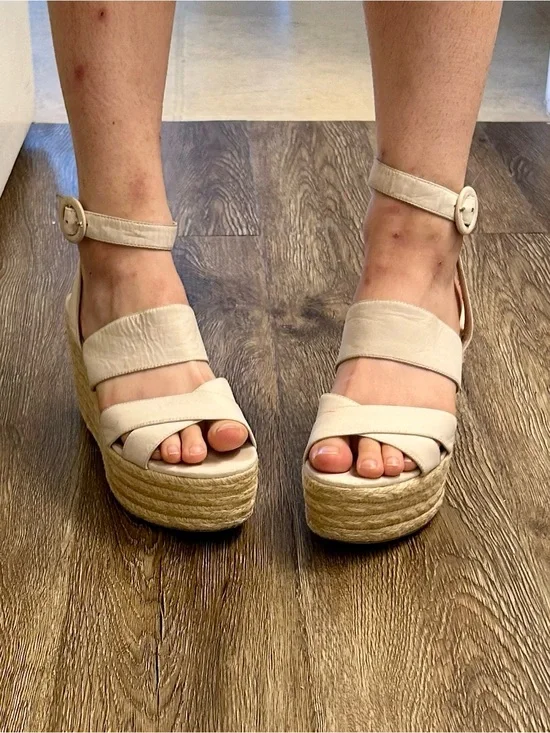 Nine West Ivory Espadrille Wedge Sandals Slingback Women’s Size 8