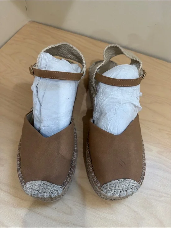 Zara Brown Espadrille Wedge Sandals with Ankle Strap