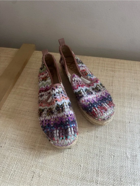 Sam Edelman Multicolor Woven Espadrille Slip-Ons with Pink Trim
