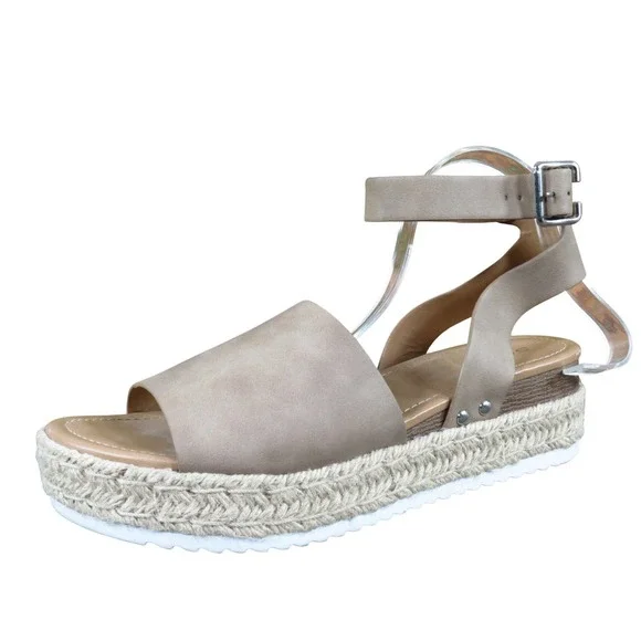 Soda Topic-S‎ Women Platform Espadrille Wedge Sandals Size 11 Casual Taupe Tan