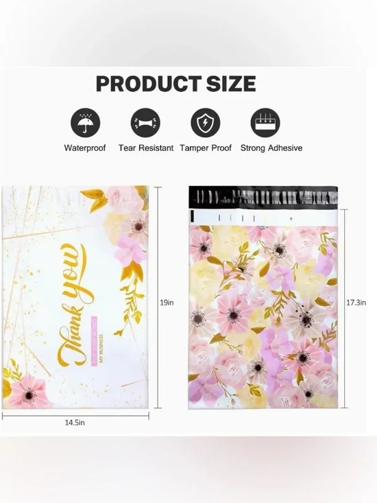 Set of 20 14.5” x 19” Floral Thank You Poly Mailers