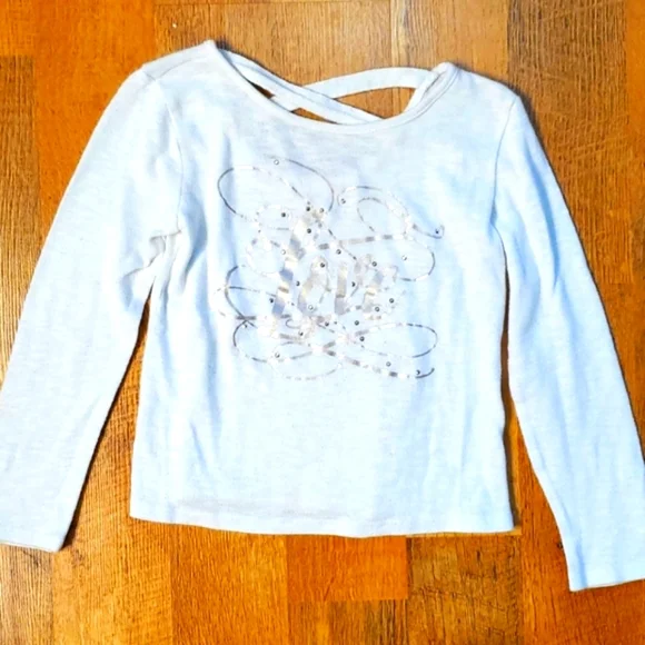 Children's Place Girls White Knit Metallic Love‎ Criss Cross Top Size 5-6