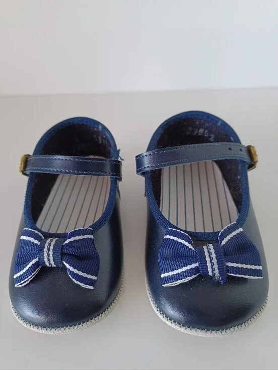 Vintage 90s Baby Shoes Size 2 Blue And White With Bow Buckle Footwear Kids