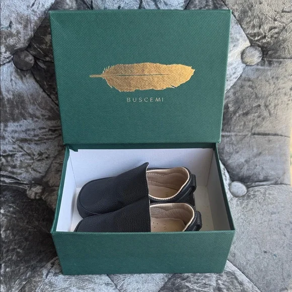 Buscemi Leather Slip-On Sneakers with Gold Logo Box