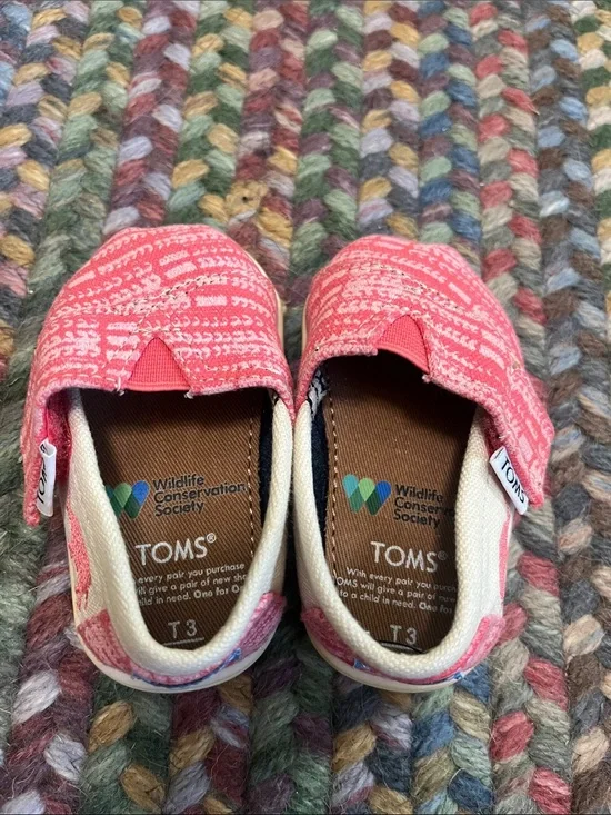 TOMS Coral Pink Patterned Slip-On Baby Shoes