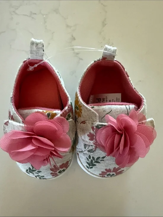 child of mine Floral Canvas Slip-On Baby Shoes with Pink Flower