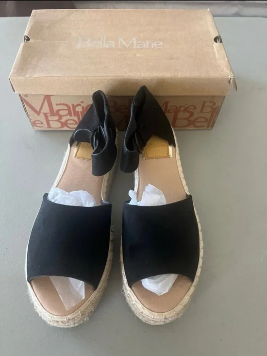 Bella Marie Black Espadrille Sandals with Ankle Tie Bow Size 8.5