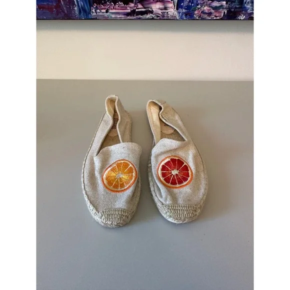 Soludos Oranges Espadrille Flats in Beige Citrus| Size 8