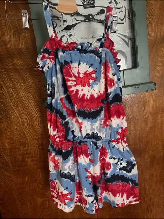 The Children's Place Red, Blue & White Tie-Dye Romper