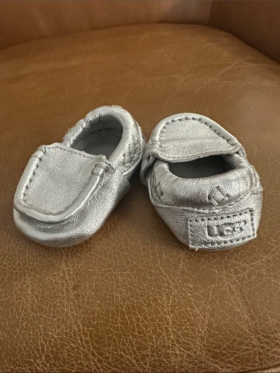 UGG Metallic Silver Baby Moccasins